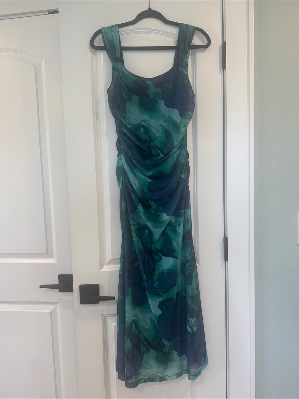 Elegant Green & Blue Floral Midi Dress